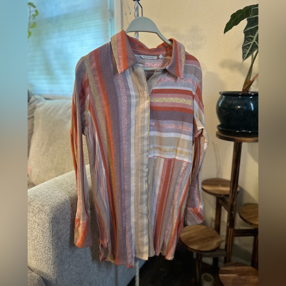 Soft Surroundings Medium Vibrant Striped Shirt Tunic button up top